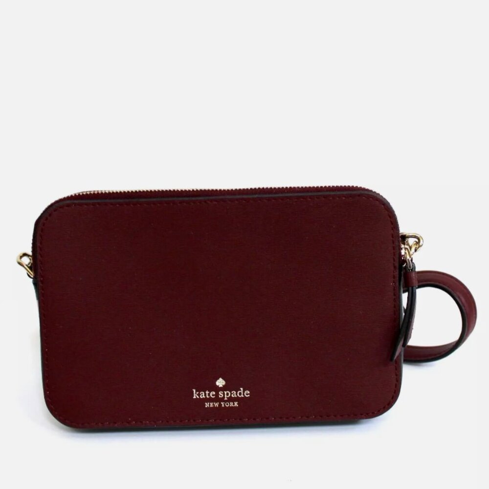 kate spade Floral Pup Cherrywood Double Zip Small Crossbody Bag Purse - Picture 6 of 15
